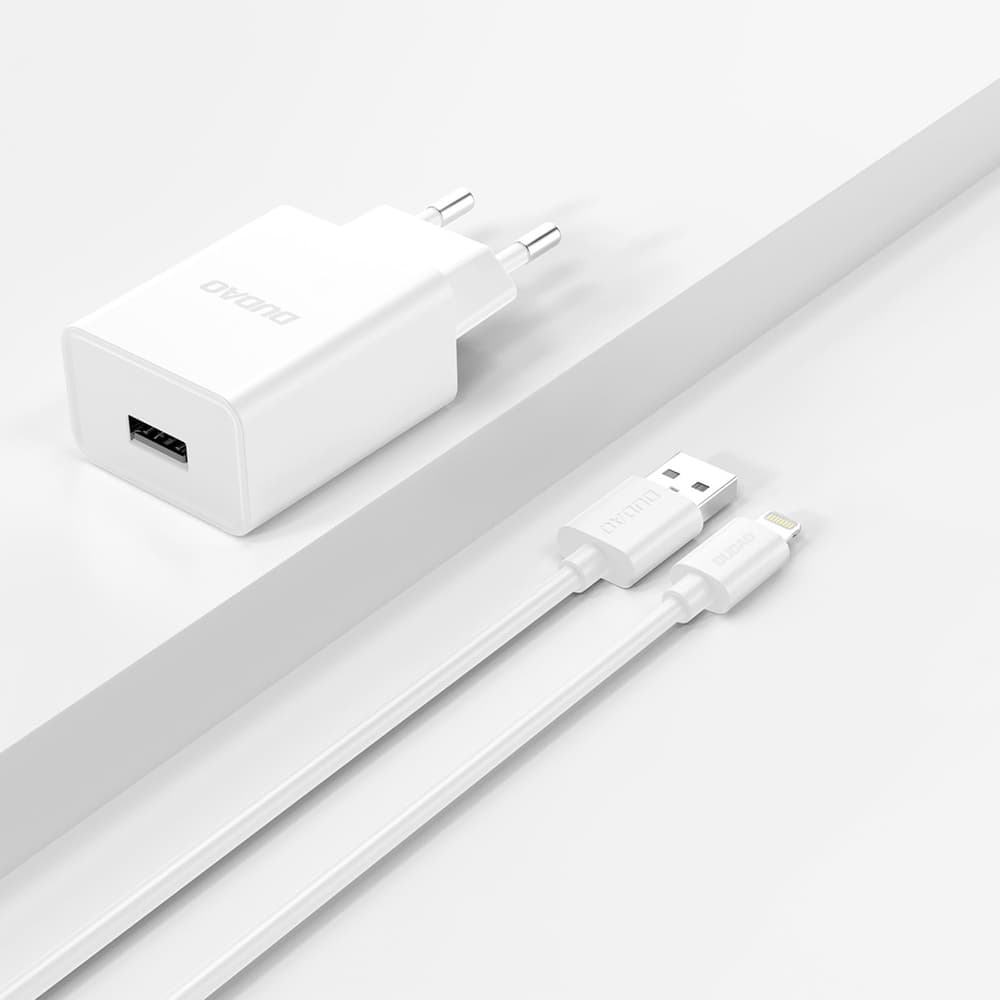 Dudao A4EU USB-A 2.1A zidni polnilnik - bel + USB-A - Lightning kabel 4