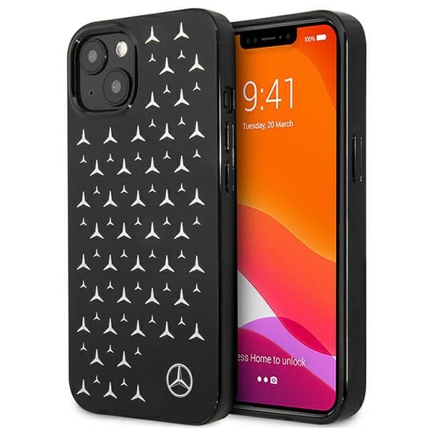 Mercedes ovitek Silver Stars Pattern za iPhone 13 mini - črn