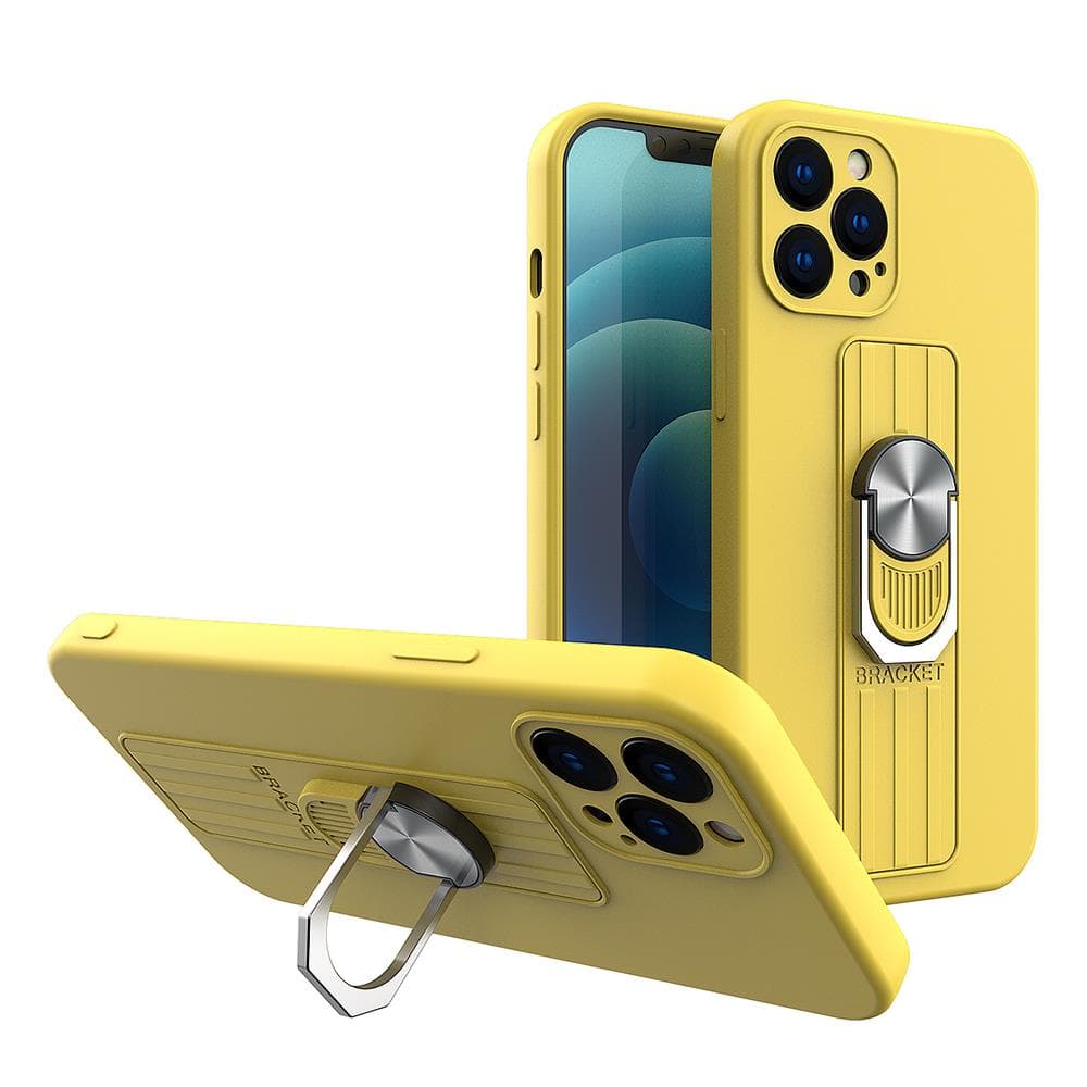 Hurtel Ring Case silikonski ovitek z oporočno prstanko za iPhone 12 Pro, rumena