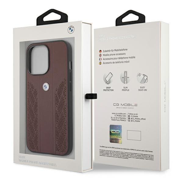 BMW usnjena etui Curve Perforate za iPhone 13 Pro / iPhone 13 - Rdeča 6