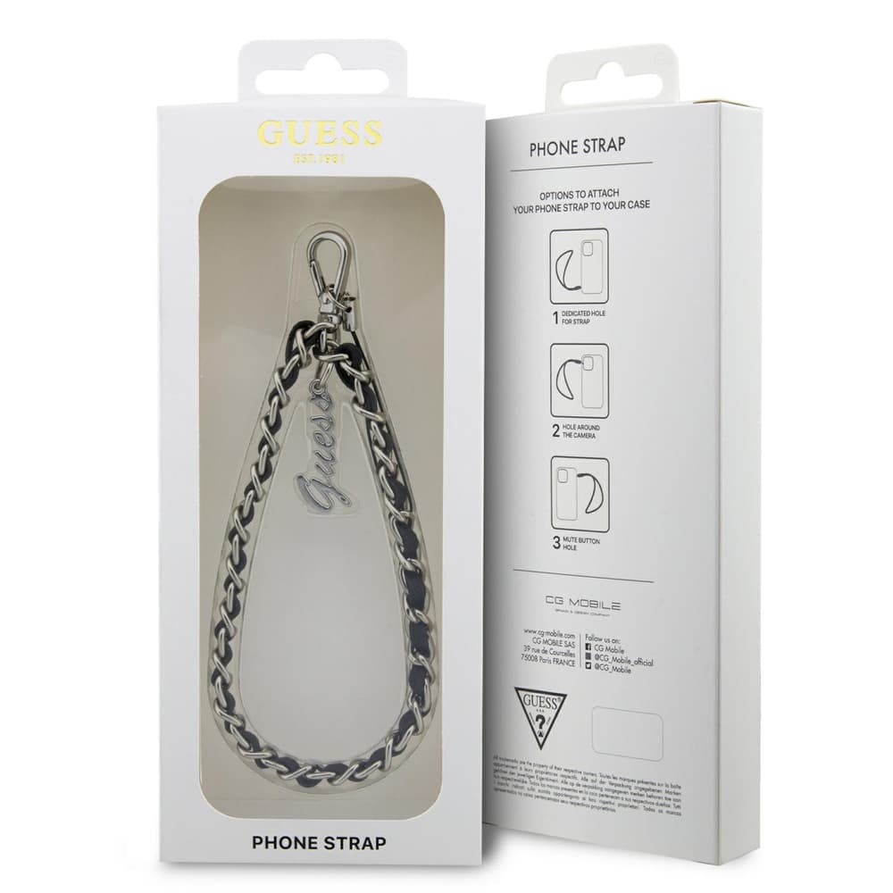 Trak za zapestje Guess Chain Metal Logo Charm, črn 2