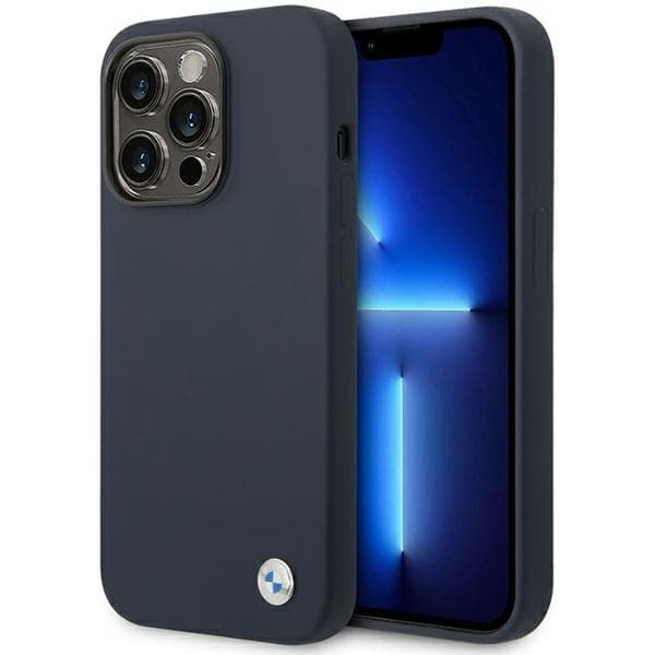 Ovitek BMW BMHMP14XSILNA za iPhone 14 Pro Max 6.7", mornarsko modra/mornarsko modra, silikon, kovinski logotip MagSafe