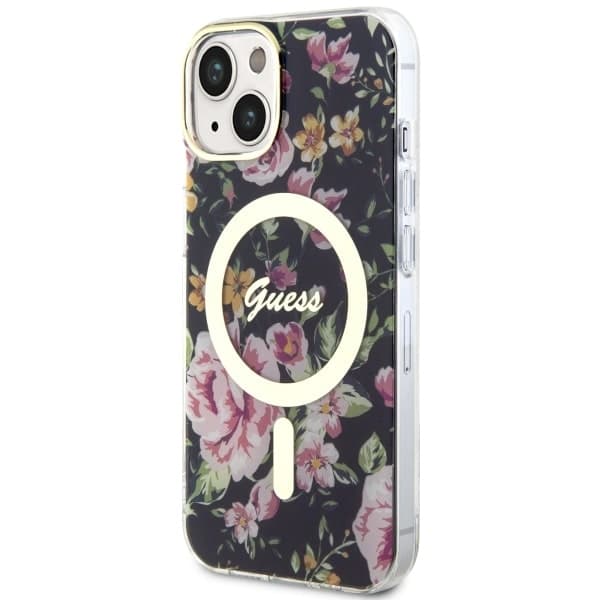 Guess ovitek za iPhone 14 Plus 6.7" črn Flower MagSafe 2