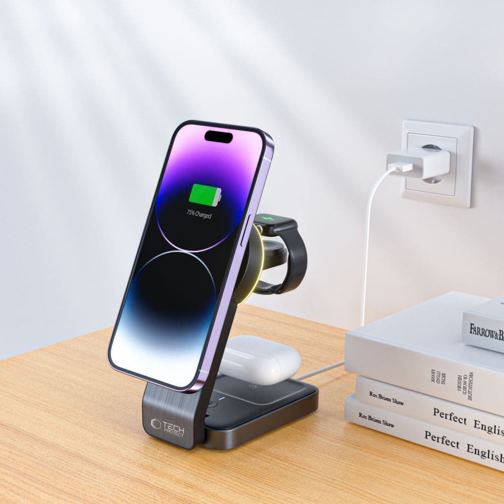 3-v-1 indukcijski polnilnik Tech-Protect QI15W-A28 MagSafe za telefon/Apple Watch/AirPods - črn 7