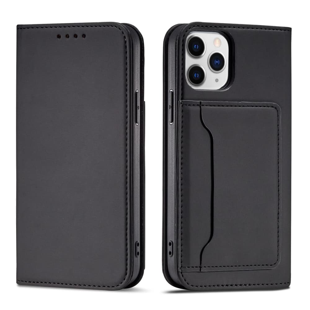 Hurtel Magnet Card etui za iPhone 12 Pro - črn, denarnica, stojalo