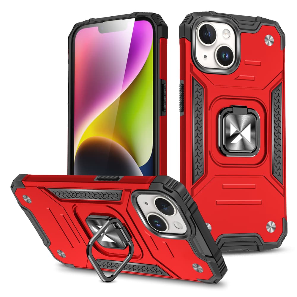 Wozinsky Ring Armor ovitek za iPhone 15 Plus s stojalom in obročem - rdeči