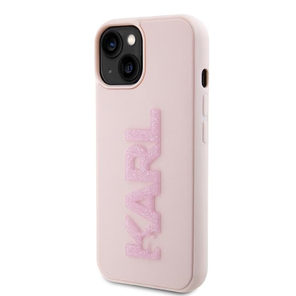 Ovitek Karl Lagerfeld 3D Rubber Glitter Logo za iPhone 15 Plus - roza 2