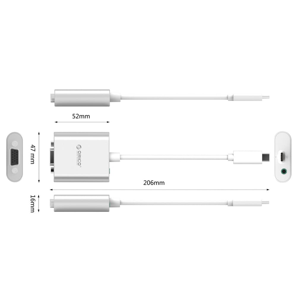 Orico PTAV adapter USB-C na VGA + 3.5mm audio, 0.15m - srebrna 4
