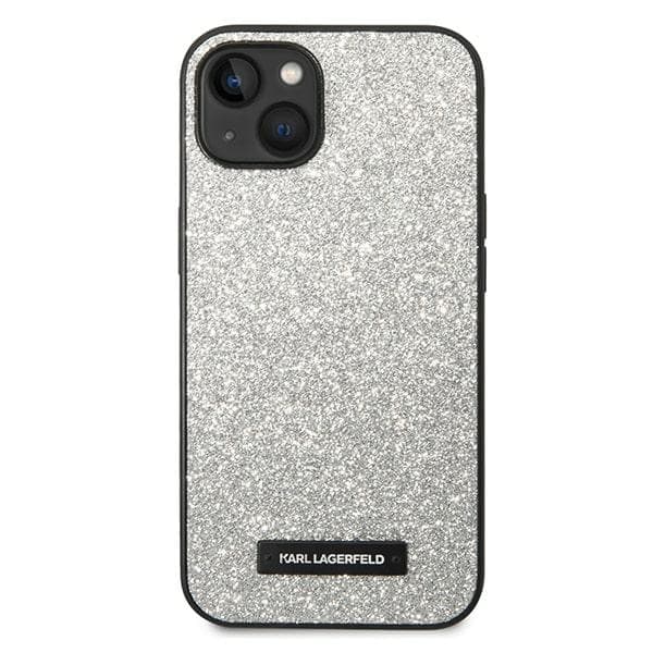 Karl Lagerfeld ovitek za iPhone 14 Plus Glitter Plaque Logo, srebrn 3