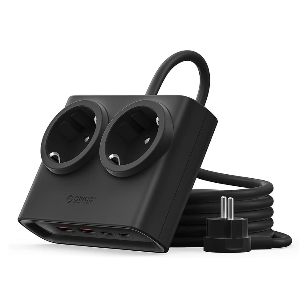 Orico PDC25 25W 6in1 napajalnik: 2x AC + 2x USB-A + 2x USB-C, črn