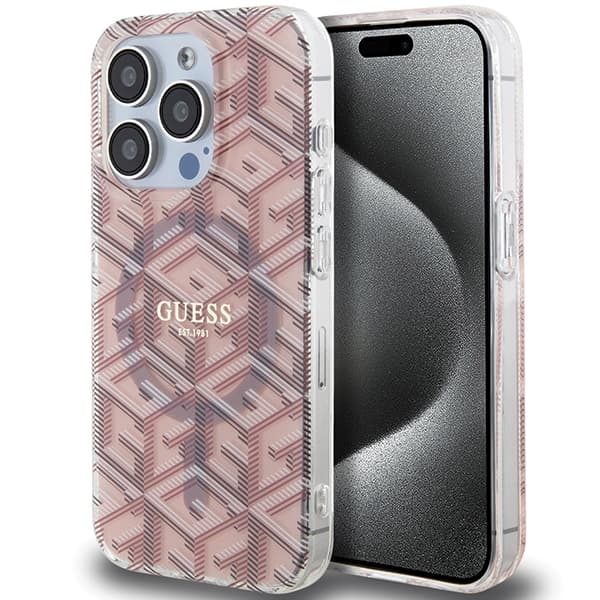 Guess IML GCube MagSafe etui za iPhone 15 Pro - roza