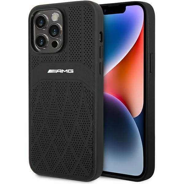 Ovitek Mercedes-AMG Leather Curved Lines MagSafe za iPhone 14 Pro Max, črn