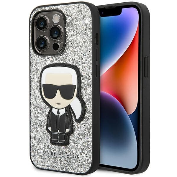 Karl Lagerfeld ovitek za iPhone 14 Pro Glitter Flakes Ikonik, srebrn