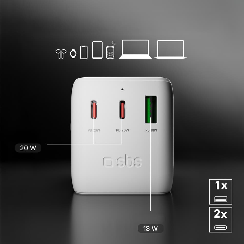 SBS Univerzalni potovalni adapter 2xUSB-C + 1xUSB-A - bel 6