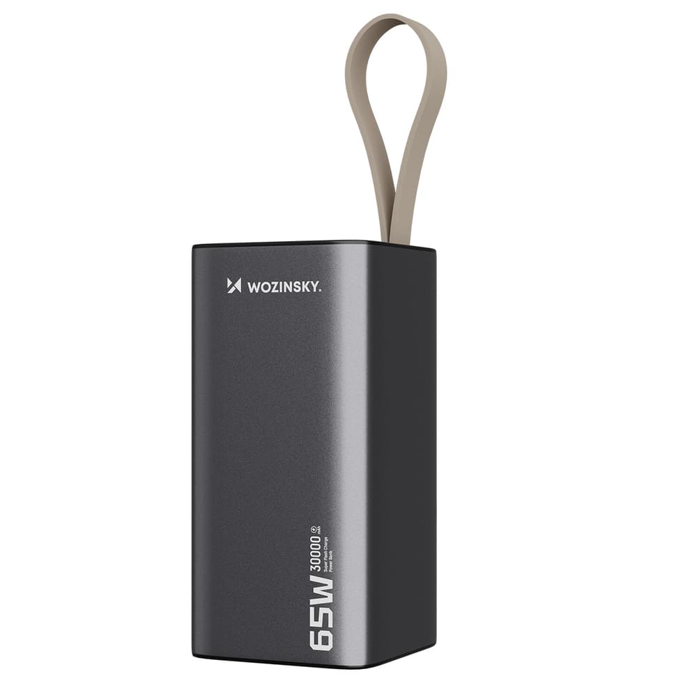 Wozinsky K65+ Powerbank 30000mAh 65W PD, 2x USB-C, 1x USB-A - siva
