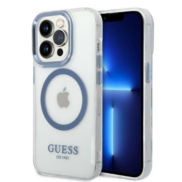 Ovitek Guess GUHMP14XHTRMB za iPhone 14 Pro Max 6.7" modra z metalnim obrobom MagSafe
