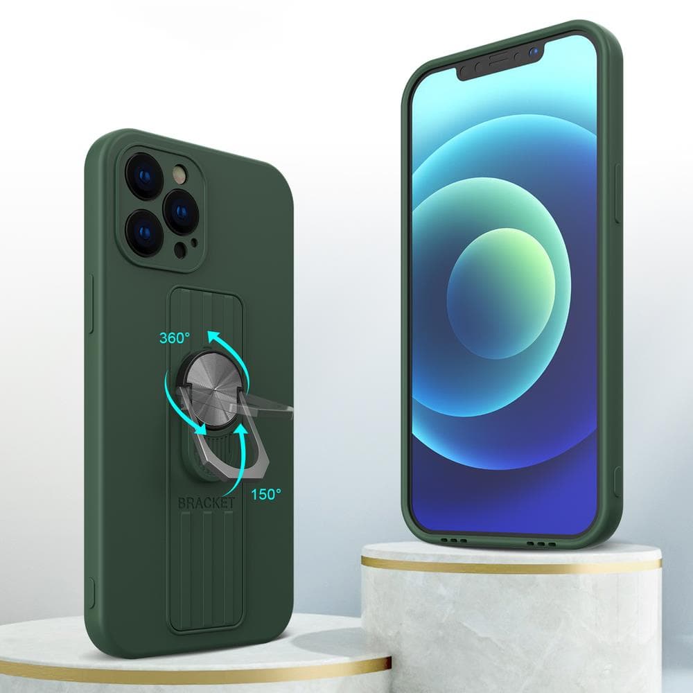 Hurtel Ring Case silikonski ovitek z oporočno prstanko za iPhone 12 mini, rjava 2