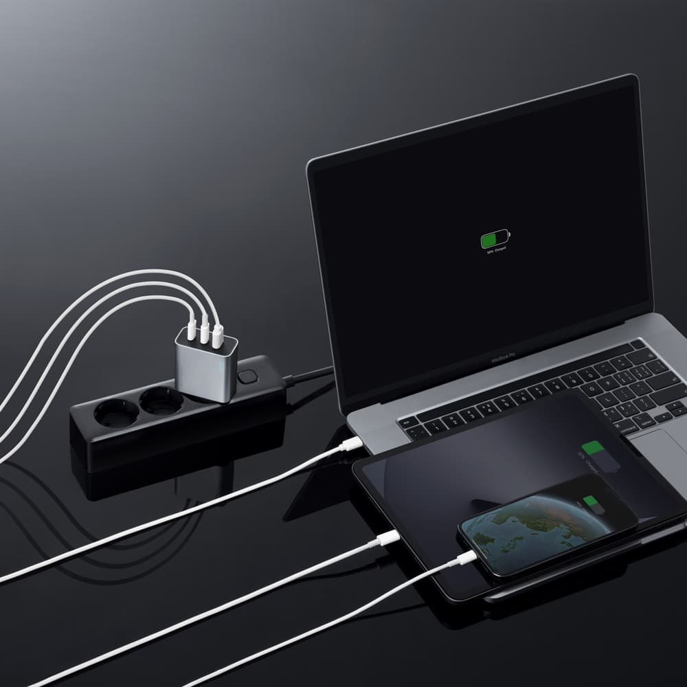 Cuktech 65W GaN 2xUSB-C + 1xUSB-A stenski polnilnik - siva 7