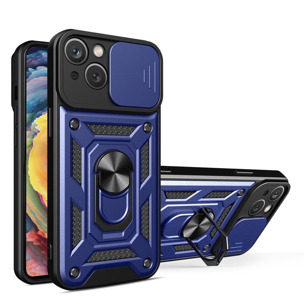 Hybrid Armor Camshield etui za iPhone 14 Plus z drsnim pokrovom kamere - moder