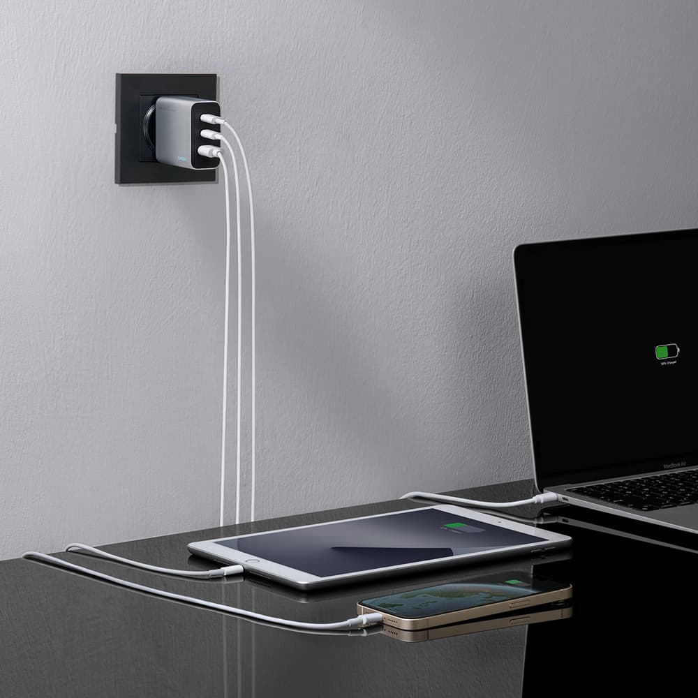 Cuktech 65W GaN 2xUSB-C + 1xUSB-A stenski polnilnik - siva 6