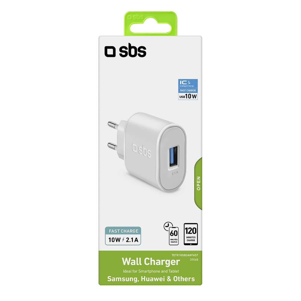 SBS TETR1USB2AWFAST 10W USB-A zidni polnilnik - bel 2