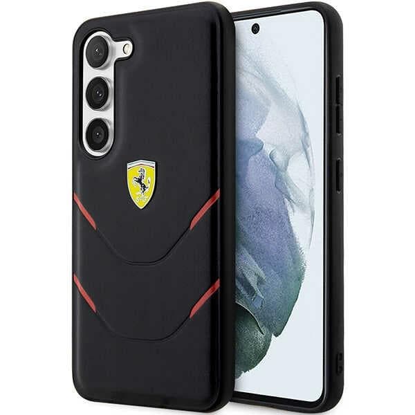 Ferrari ovitek za Samsung S23 Hot Stamp Lines, črn