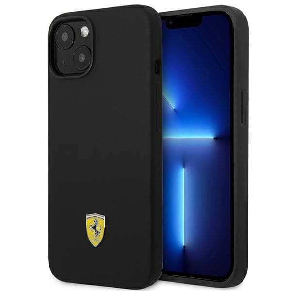 Ferrari ovitek za iPhone 14 6.1" (silikonski z metalnim logotipom, črn)