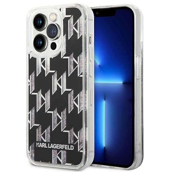 Karl Lagerfeld ovitek za iPhone 14 Pro Liquid Glitter Monogram, črn