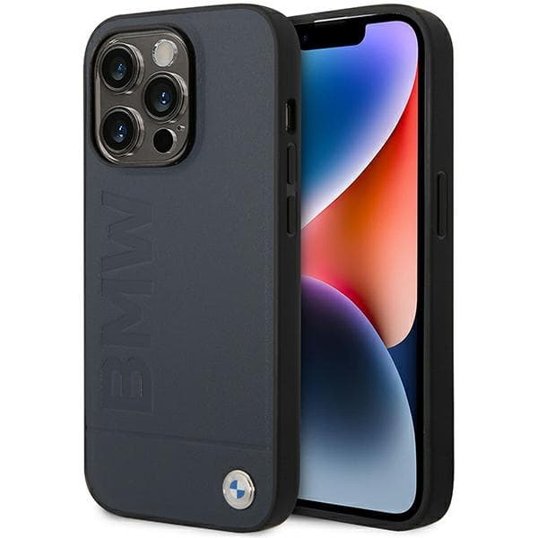 Ovitek BMW BMHMP14XSLLNA za iPhone 14 Pro Max 6.7" trdi ovitek usnje Hot Stamp MagSafe, mornarsko moder