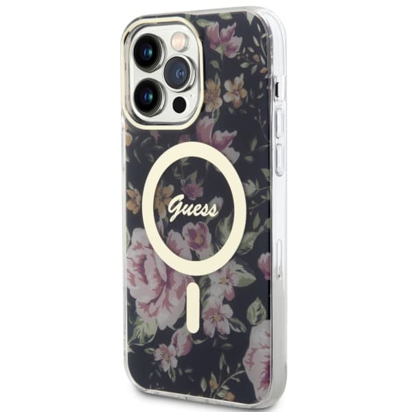 Ovitek Guess Flower MagSafe za iPhone 14 Pro Max, črn 2