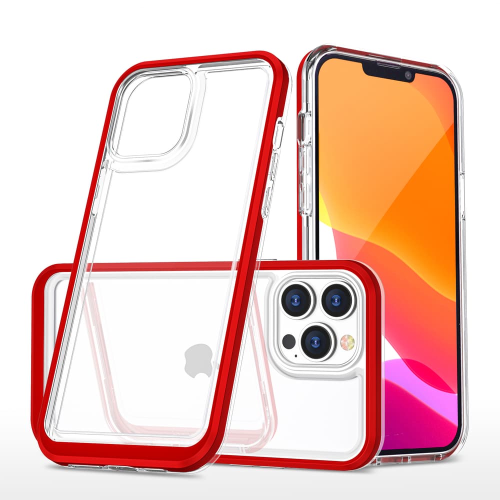 Hurtel Clear 3in1 ovitek za iPhone 13 Pro, rdeči okvir