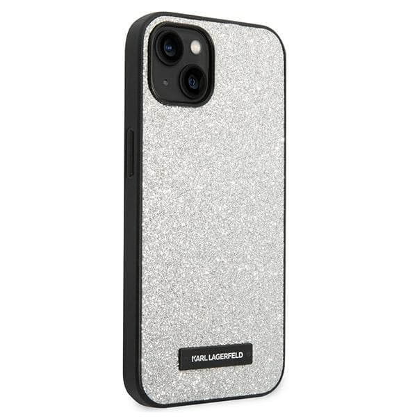 Karl Lagerfeld ovitek za iPhone 14 Plus Glitter Plaque Logo, srebrn 4