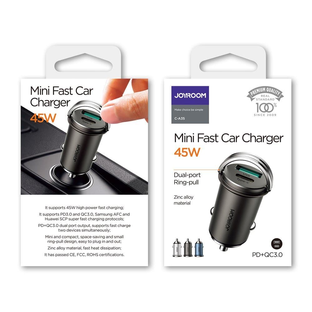 Joyroom C-A35 avto polnilec USB-C / USB 45W PD QC3.0 - siv 5
