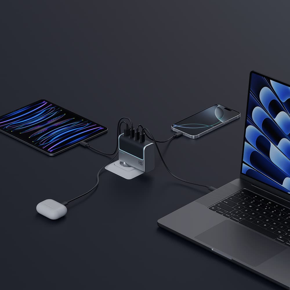 Cuktech AD1404UEU 140W GaN polnilnik 3x USB-C + USB-A + kabel - Siv 8