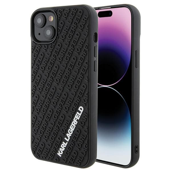 Karl Lagerfeld ovitek za iPhone 15 Plus, 3D Rubber Multi Logo, črn