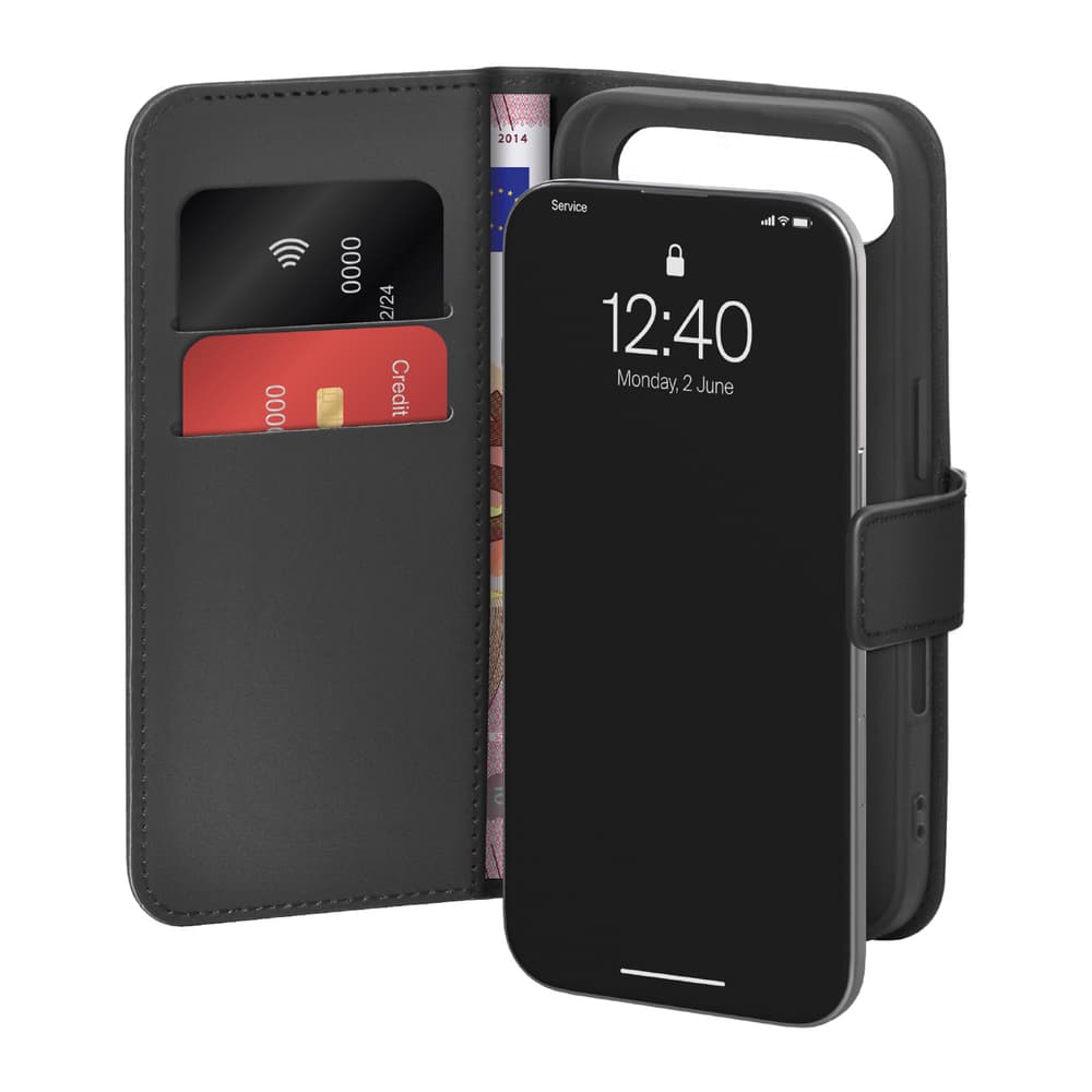 Puro Wallet Stand ovitek za iPhone 17 Air, eko usnje, črn