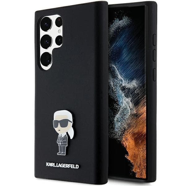 Karl Lagerfeld Ovitek Silicone Ikonik Metal Pin za Samsung Galaxy S23 Ultra, črn