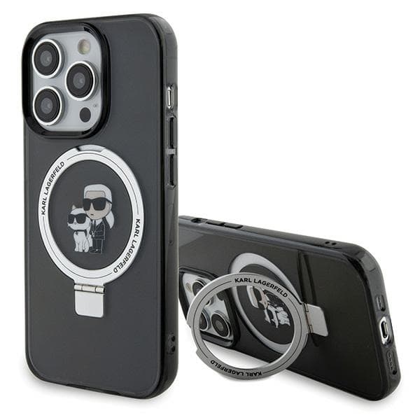 Karl Lagerfeld ovitek za iPhone 15 Pro Max 6.7" Ring Stand Karl&Choupette MagSafe, črn/črn