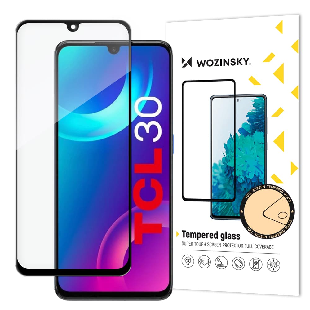 Wozinsky Full Glue kaljeno steklo za TCL 30, črno
