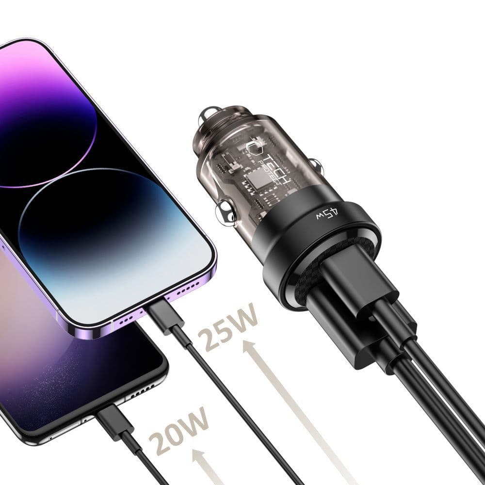 Tech-Protect CC45W avto polnilnik USB-C PD 45W / USB-A QC 3.0 - črna 2