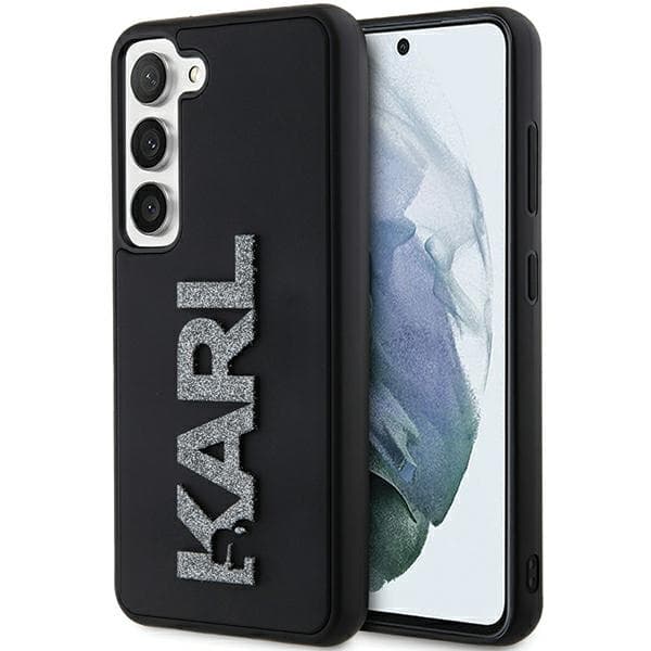 Karl Lagerfeld 3D Rubber Glitter Logo ovitek za Samsung Galaxy S23 - črna