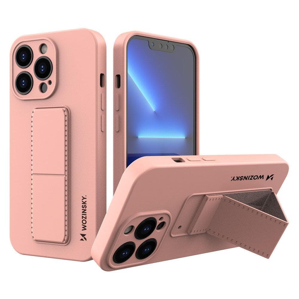 Wozinsky Kickstand Case iPhone 13 mini, silikonski ovitek s stojalom - roza
