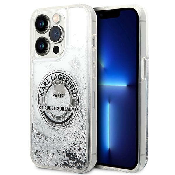 Karl Lagerfeld Liquid Glitter RSG ovitek za iPhone 14 Pro Max (6.7"), srebrna
