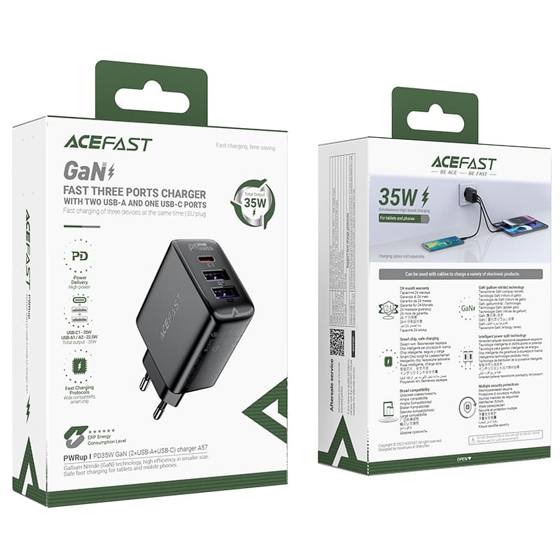 Acefast A57 PD 35W GaN polnilnik, 2x USB-A + USB-C, 3 vrata - črna 7