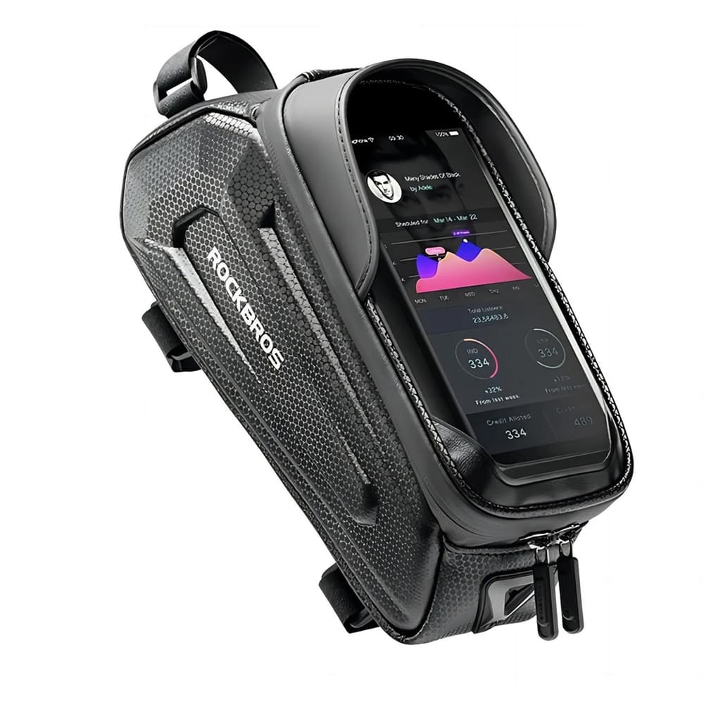 Rockbros B68-1 torba za kolo na okvir z žepom za telefon, 1,7L, črna