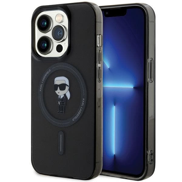Karl Lagerfeld ovitek za iPhone 15 Pro, IML Ikonik MagSafe, črn