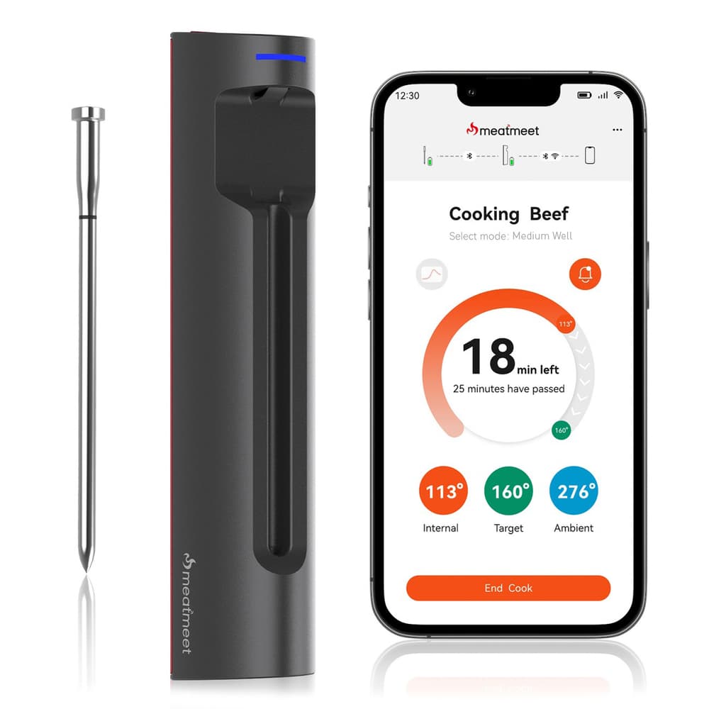 Meatmeet S Pro kuhinjski termometer z Bluetooth app, žar, pečica, smoker - siv