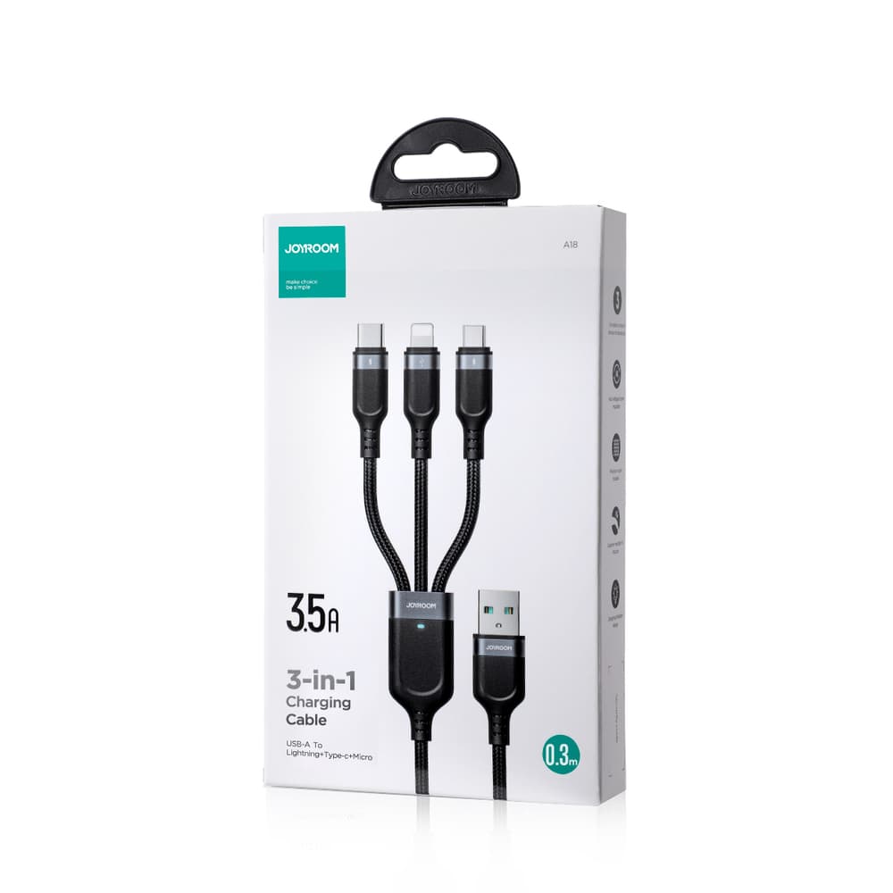 Joyroom Multi-Use S-A18 3v1 USB-A kabel (Lightning/USB-C/micro USB) 0.3m - črn 5
