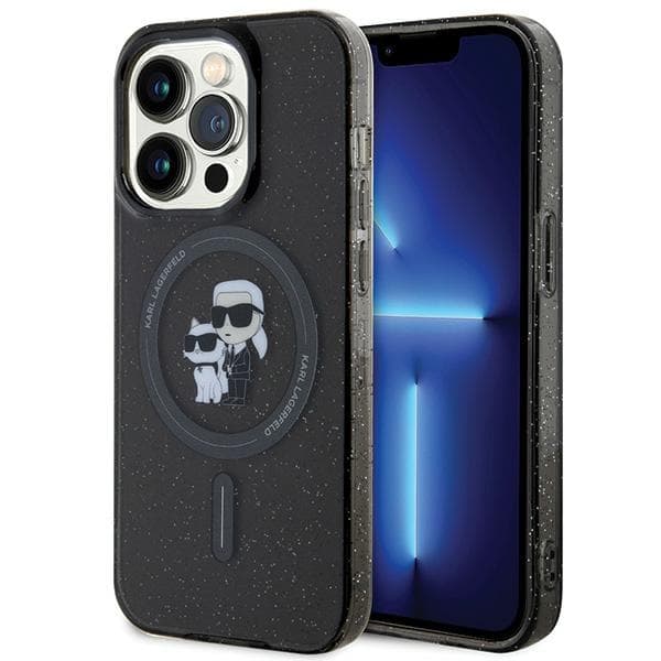 Karl Lagerfeld Karl&Choupette Glitter ovitek za iPhone 15 Pro - črn
