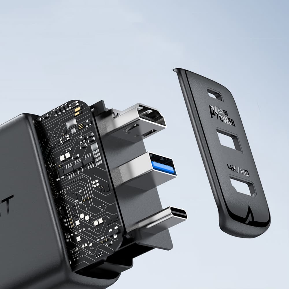 Acefast 2v1 GaN polnilnik 65W USB-C/USB + HDMI adapter, bel (A17) 8
